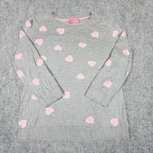 Talbots Womens Grey Pink Heart Print 3/4 Sleeve‎ Crewneck Sweater Size M CN904